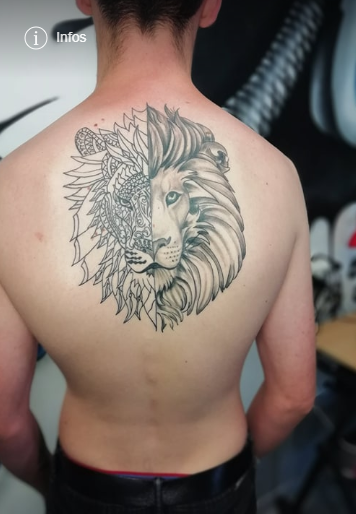 tatouage dos lion mandale noir mobrage babylone tattoo 123